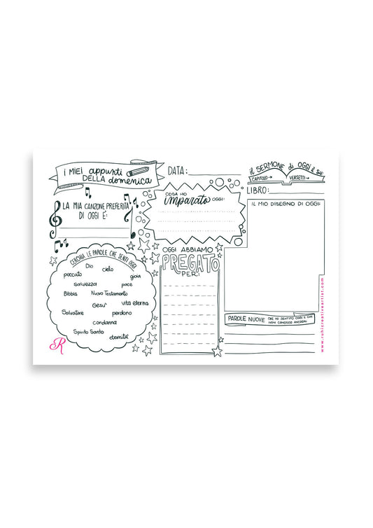 Attività bambini “I miei appunti della domenica” – Kit stampabile (PDF)